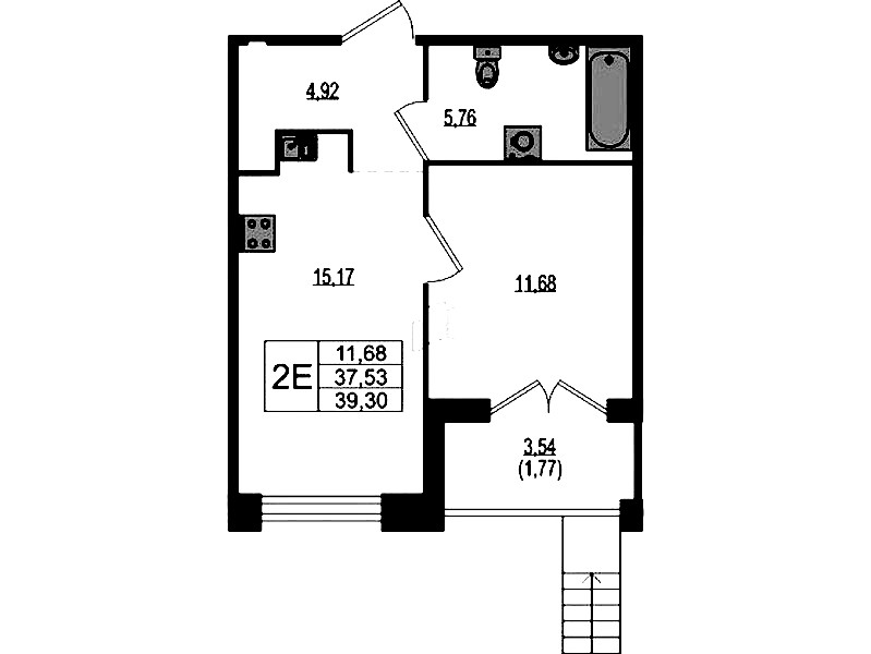 1-комнатная квартира 39.3 м², 1/4 эт., ЖК «Ranta Residence»